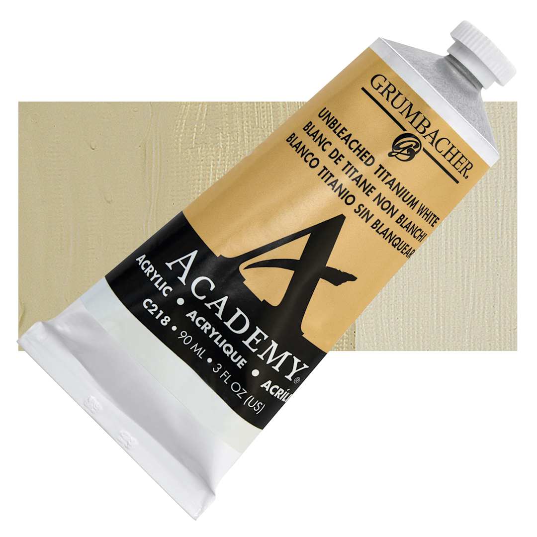 Open in modal - Grumbacher Academy Acrylic - Unbleached Titanium White, 90 ml tube and swatch