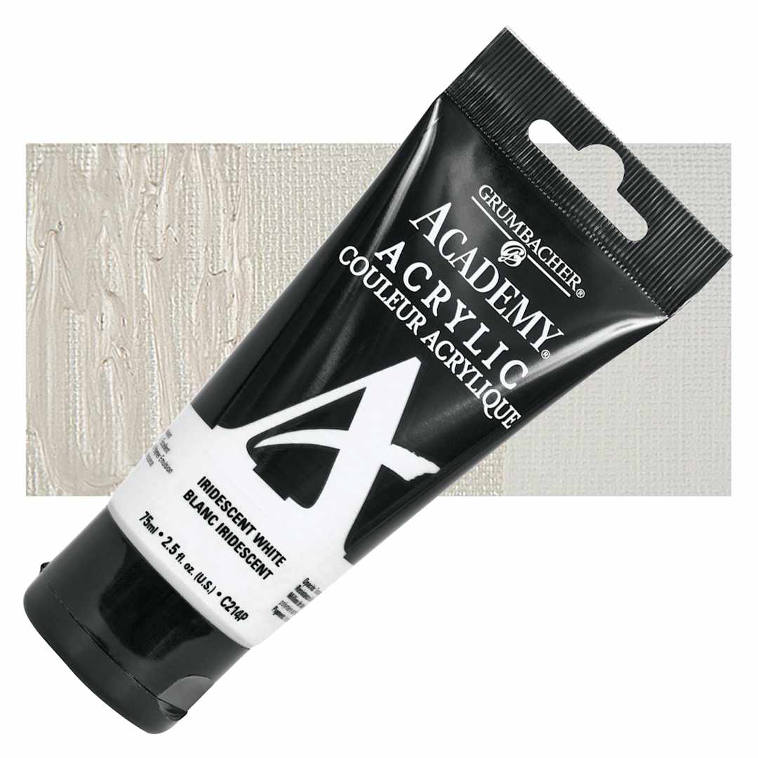 Open in modal - Grumbacher Academy Acrylic - Iridescent White, 75 ml tube and swatch