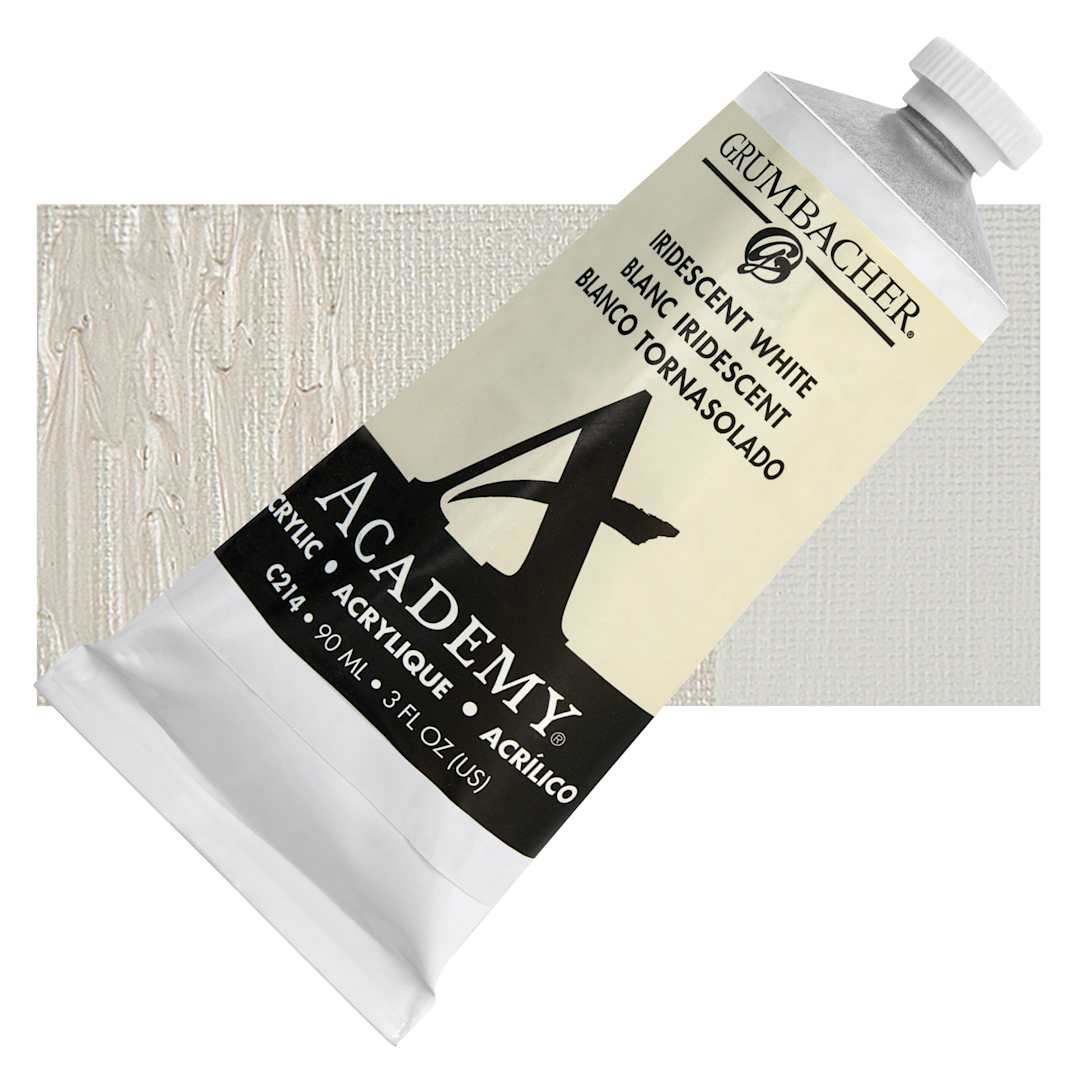 Open in modal - Grumbacher Academy Acrylic - Iridescent White, 90 ml tube and swatch