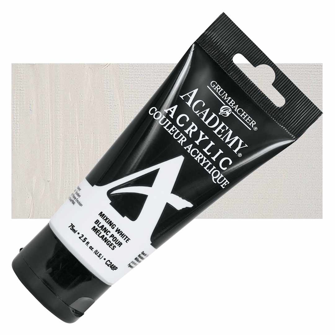 Open in modal - Grumbacher Academy Acrylic - Mixing White, 75 ml tube and swatch