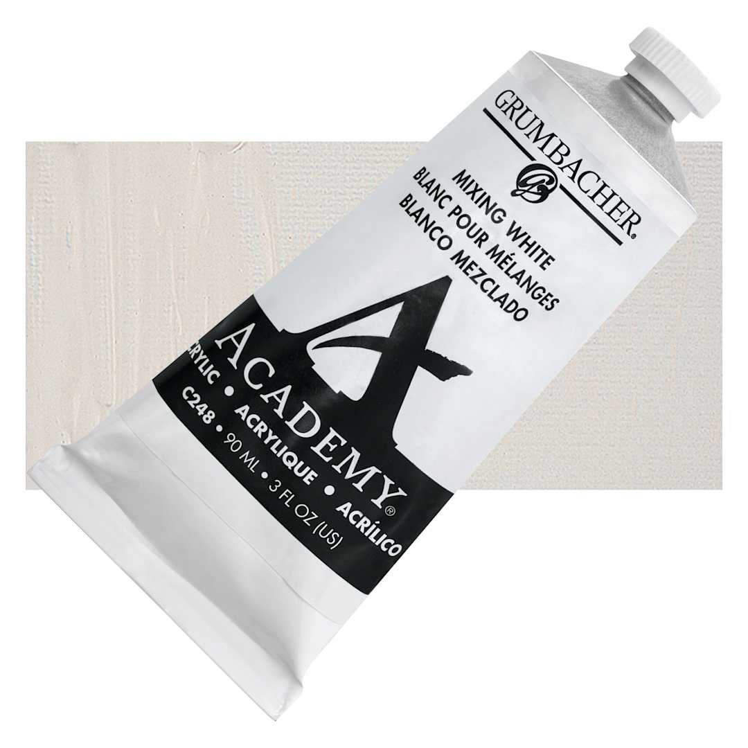Open in modal - Grumbacher Academy Acrylic - Mixing White, 90 ml tube and swatch