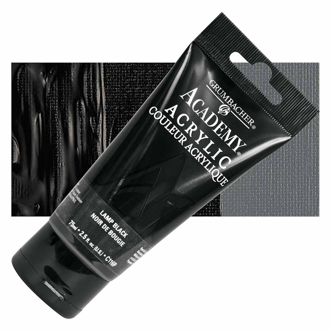 Open in modal - Grumbacher Academy Acrylic - Lamp Black, 75 ml tube and swatch