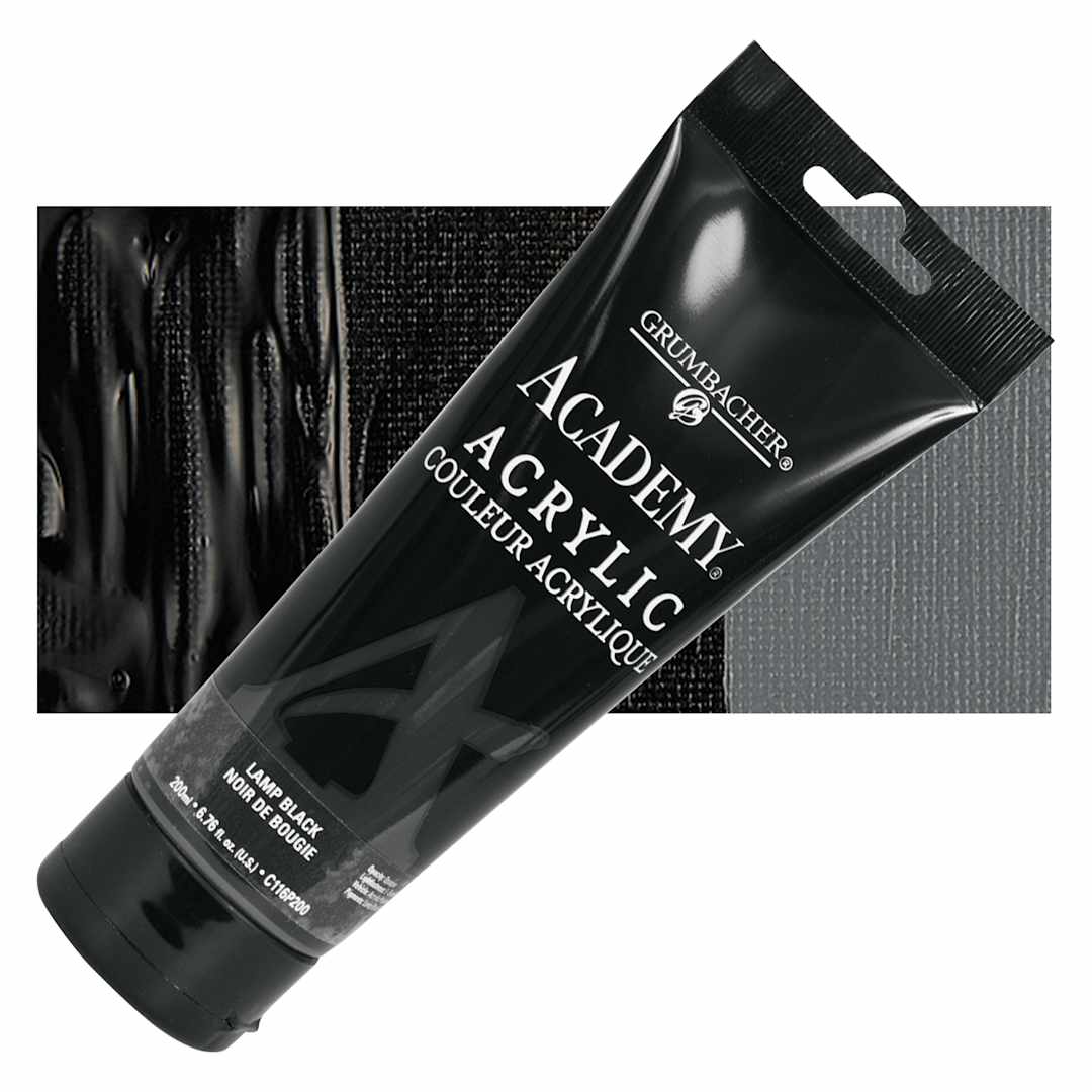 Open in modal - Grumbacher Academy Acrylic - Lamp Black, 200 ml tube and swatch