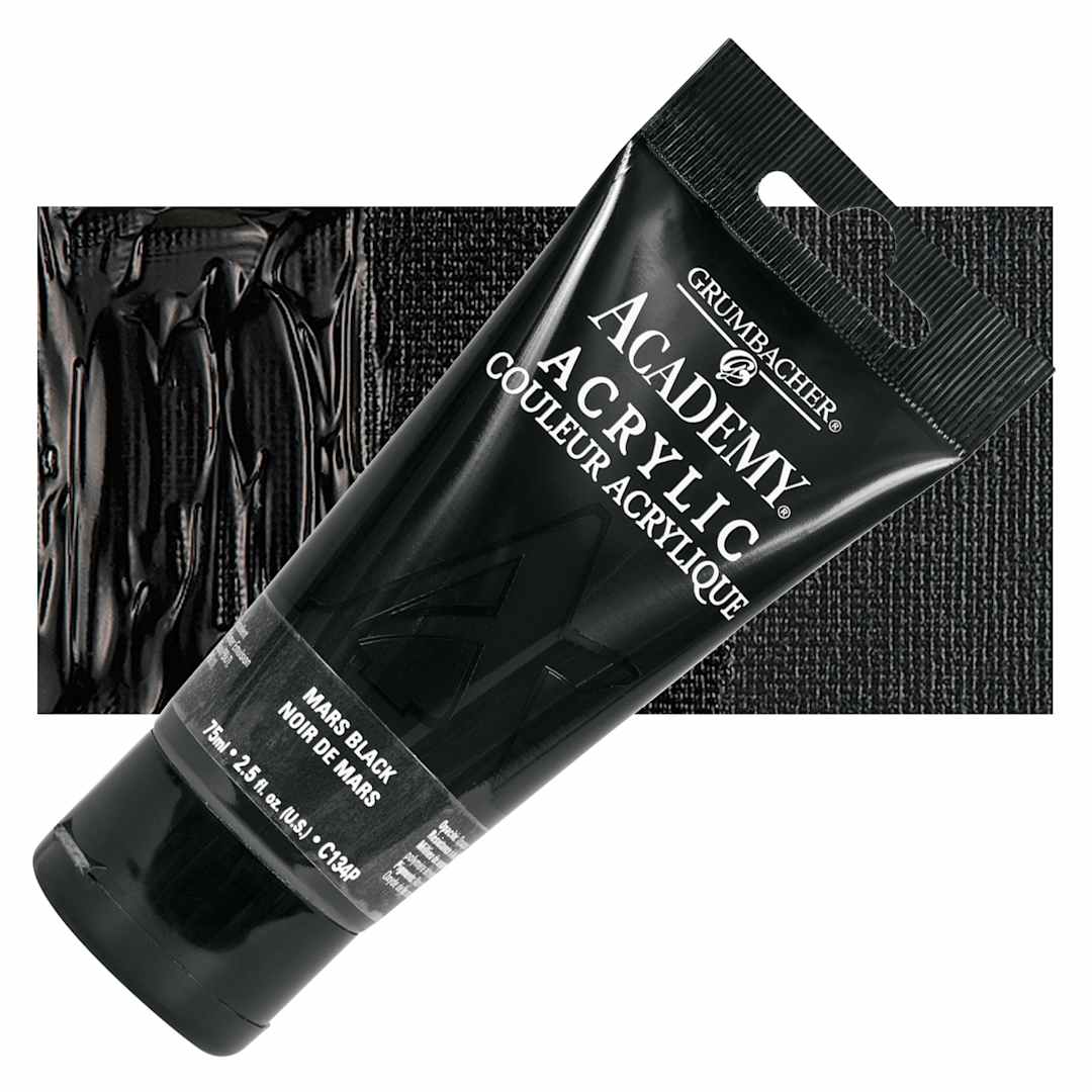 Open in modal - Grumbacher Academy Acrylic - Mars Black, 75 ml tube and swatch