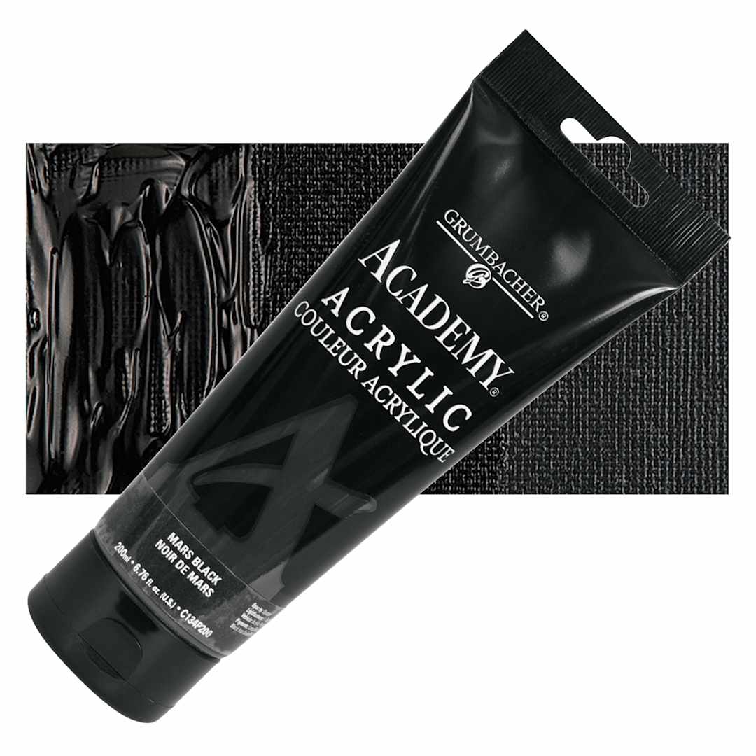 Open in modal - Grumbacher Academy Acrylic - Mars Black, 200 ml tube and swatch