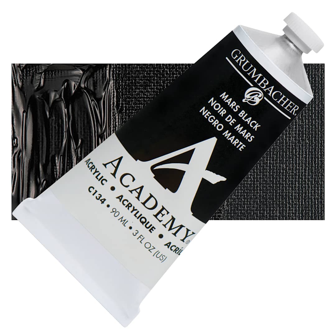 Open in modal - Grumbacher Academy Acrylic - Mars Black, 90 ml tube and swatch