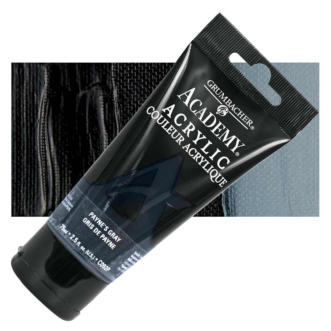 Open in modal - Grumbacher Academy Acrylic - Payne's Gray, 75 ml tube and swatch