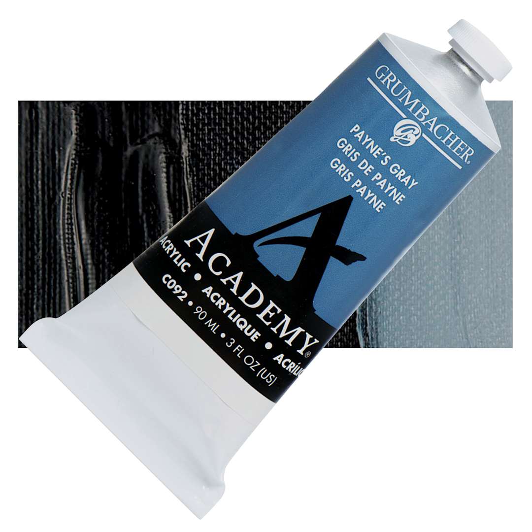 Open in modal - Grumbacher Academy Acrylic - Payne's Gray, 90 ml tube and swatch