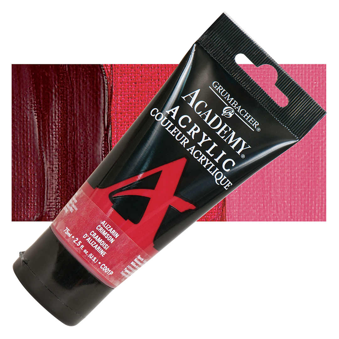 Open in modal - Grumbacher Academy Acrylic - Alizarin Crimson, 75 ml tube and swatch