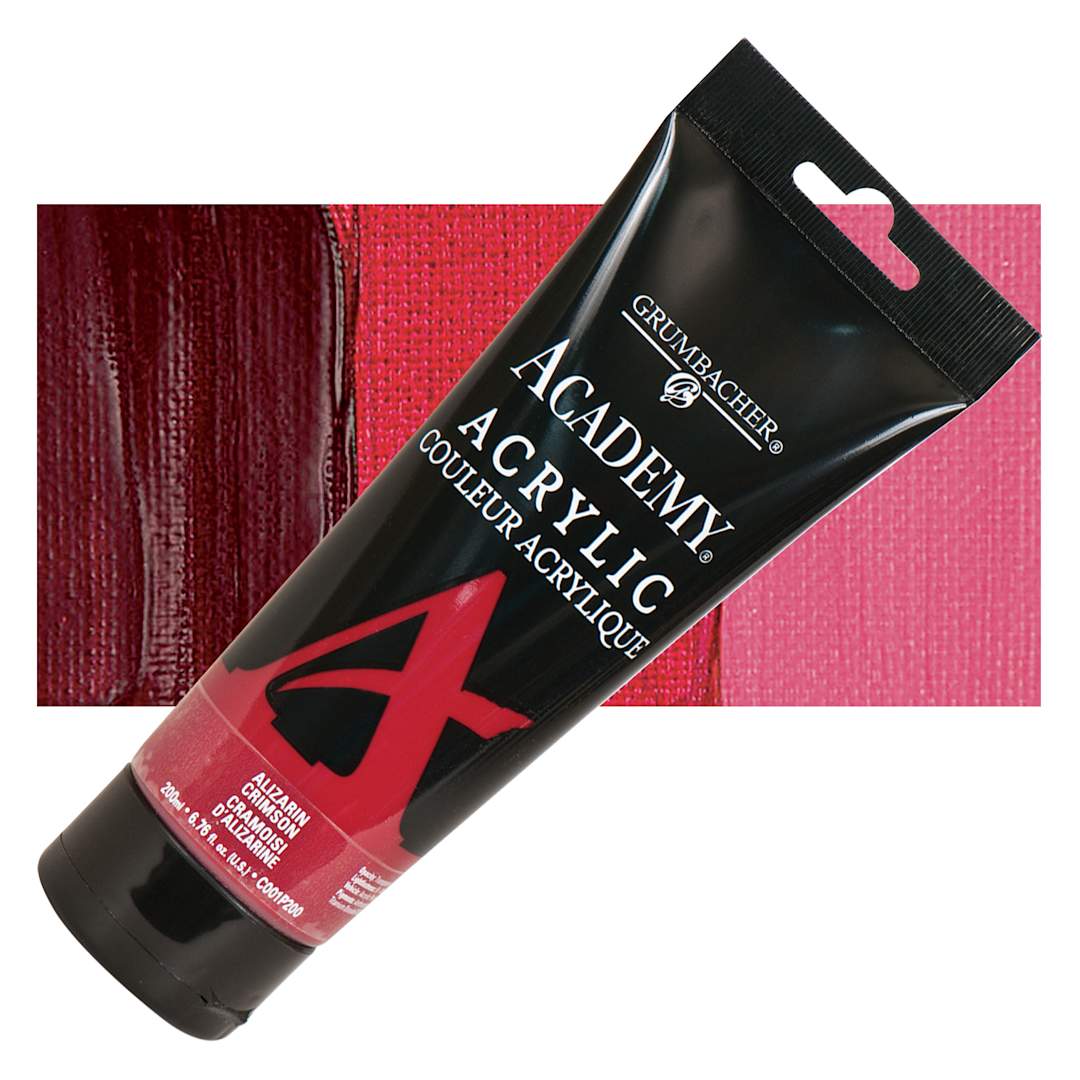 Open in modal - Grumbacher Academy Acrylic - Alizarin Crimson, 200 ml tube and swatch