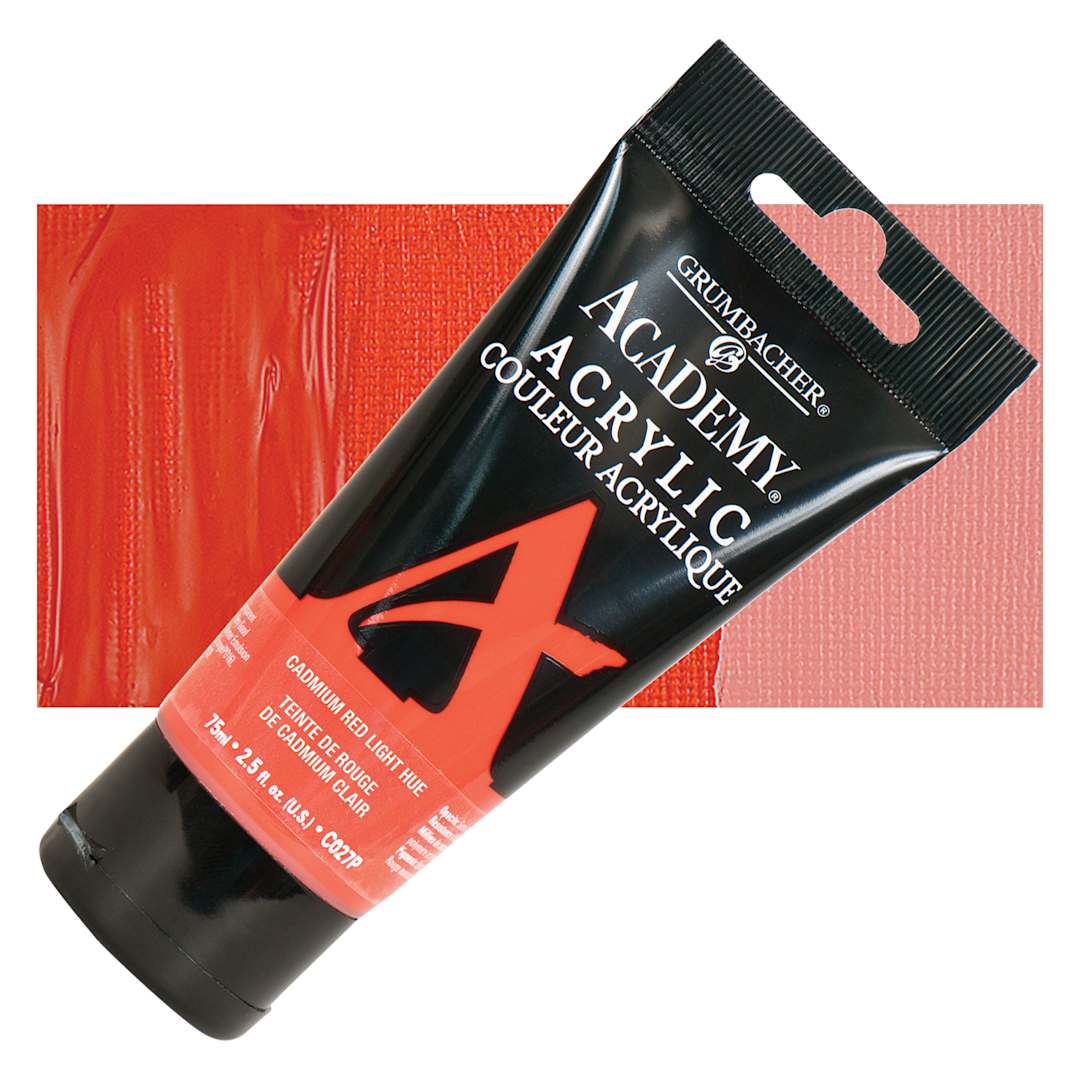 Open in modal - Grumbacher Academy Acrylic - Cadmium Red Hue, 75 ml tube and swatch
