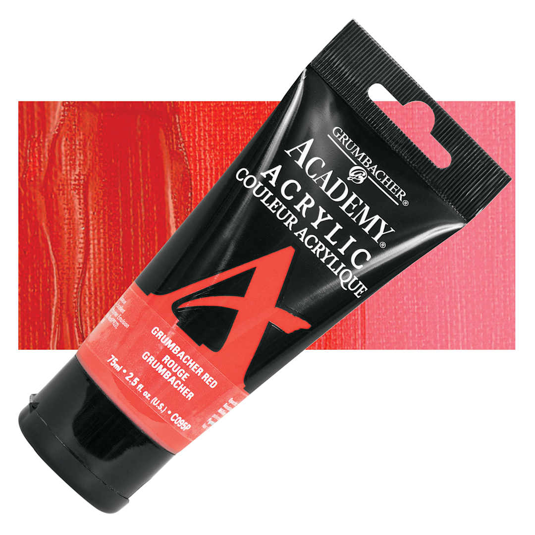 Open in modal - Grumbacher Academy Acrylic - Grumbacher Red, 75 ml tube and swatch