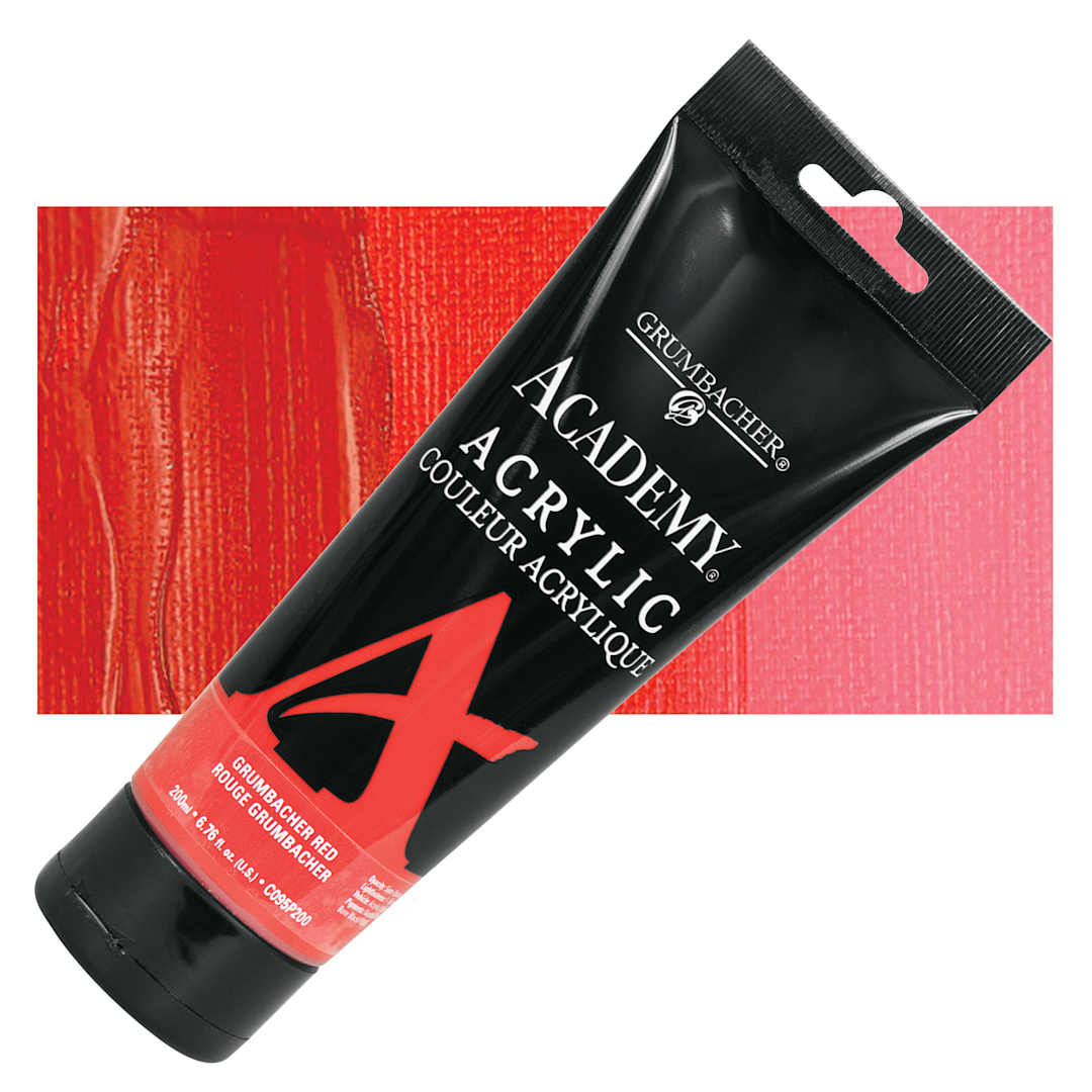 Open in modal - Grumbacher Academy Acrylic - Grumbacher Red, 200 ml tube and swatch