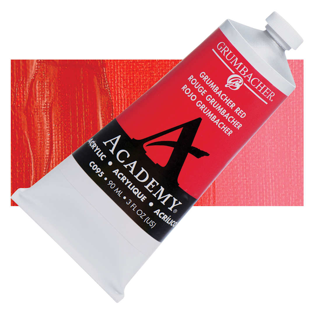 Open in modal - Grumbacher Academy Acrylic - Grumbacher Red, 90 ml tube and swatch