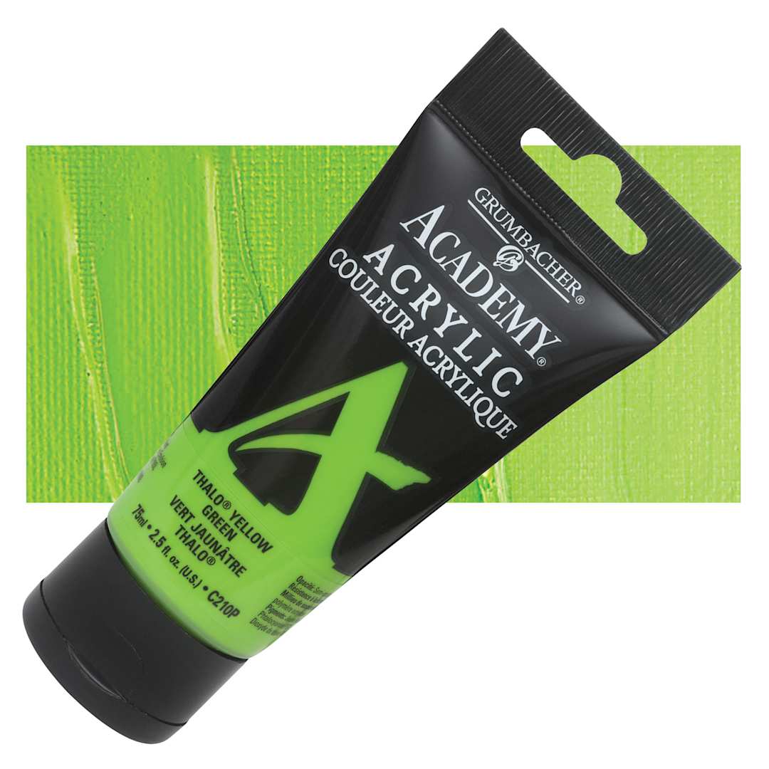 Open in modal - Grumbacher Academy Acrylic - Thalo Yellow Green, 75 ml tube and swatch