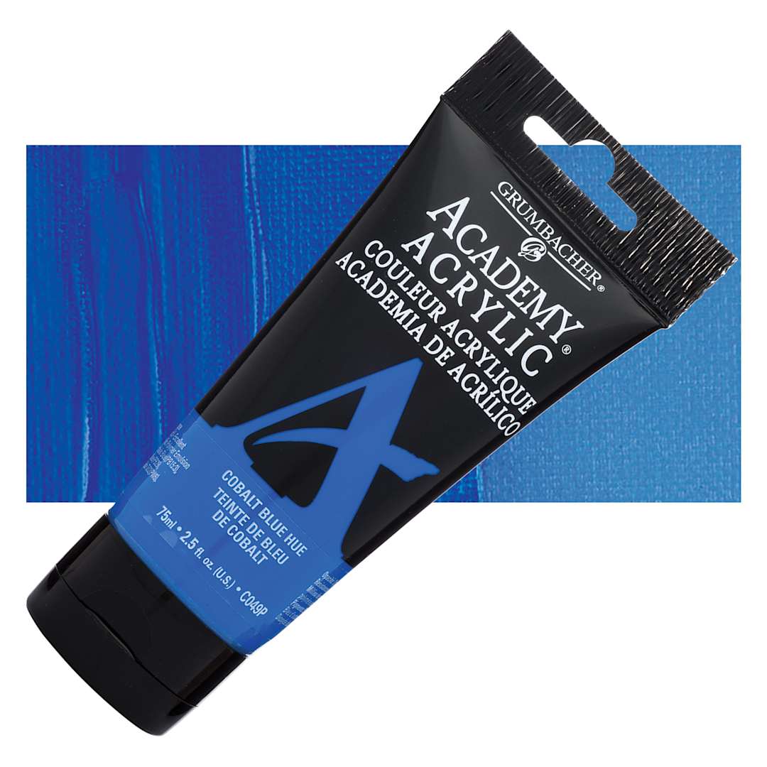 Open in modal - Grumbacher Academy Acrylic - Cobalt Blue Hue, 75 ml tube and swatch