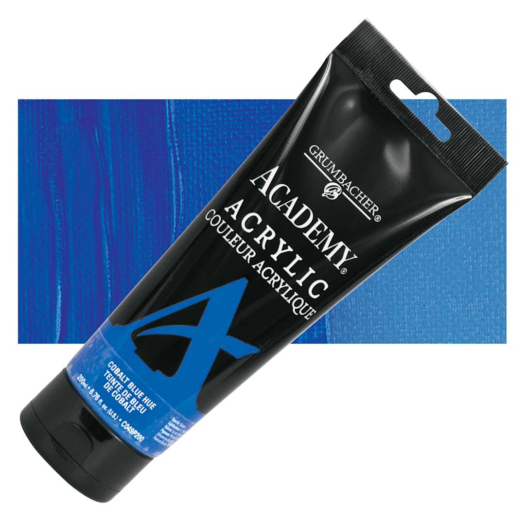 Open in modal - Grumbacher Academy Acrylic - Cobalt Blue Hue, 200 ml tube and swatch