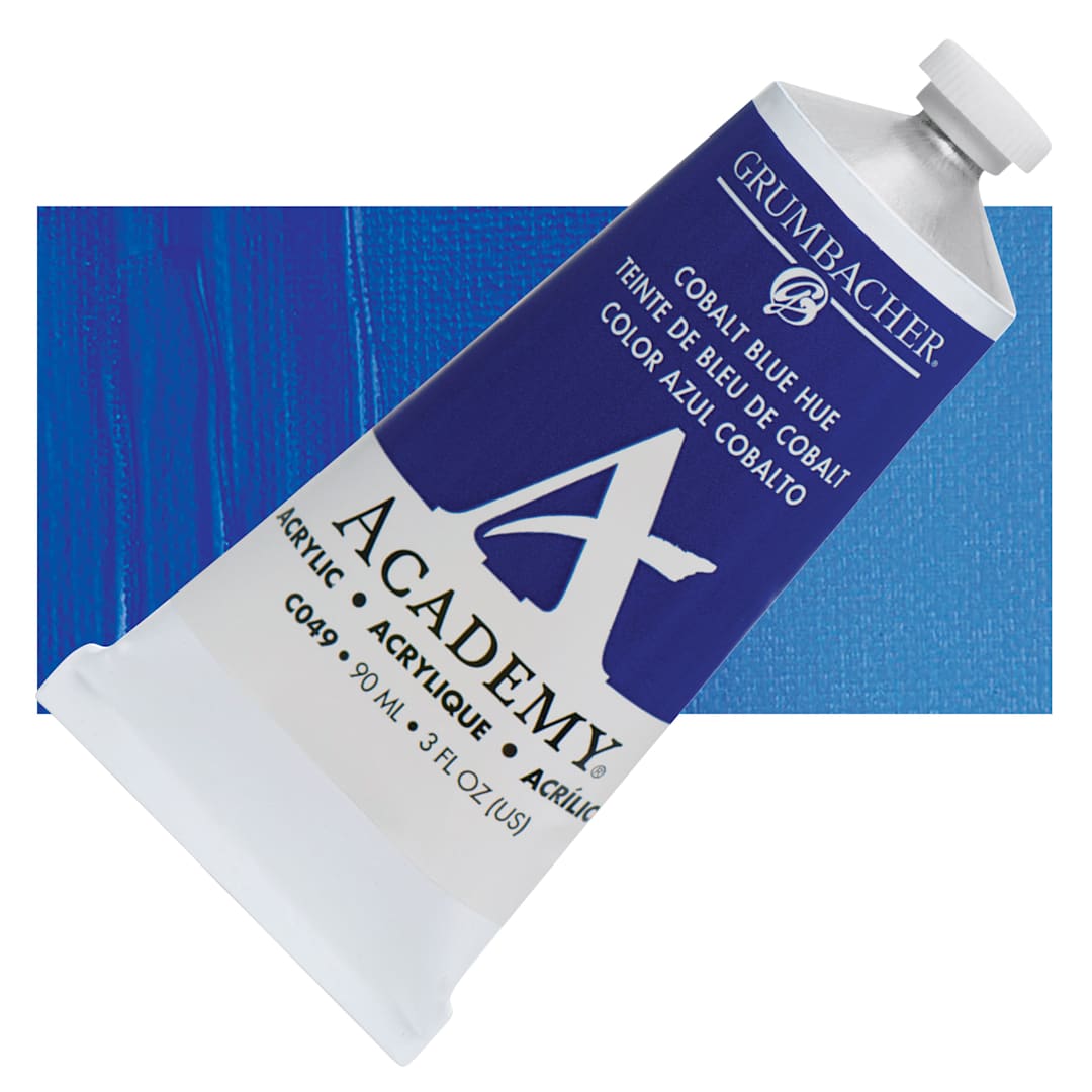 Open in modal - Grumbacher Academy Acrylic - Cobalt Blue Hue, 90 ml tube and swatch