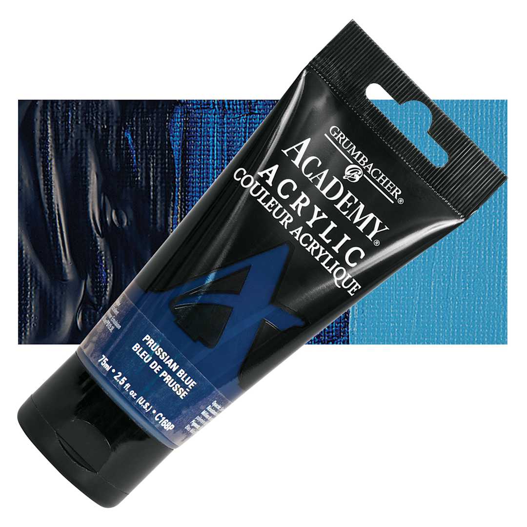 Open in modal - Grumbacher Academy Acrylic - Prussian Blue, 75 ml tube and swatch