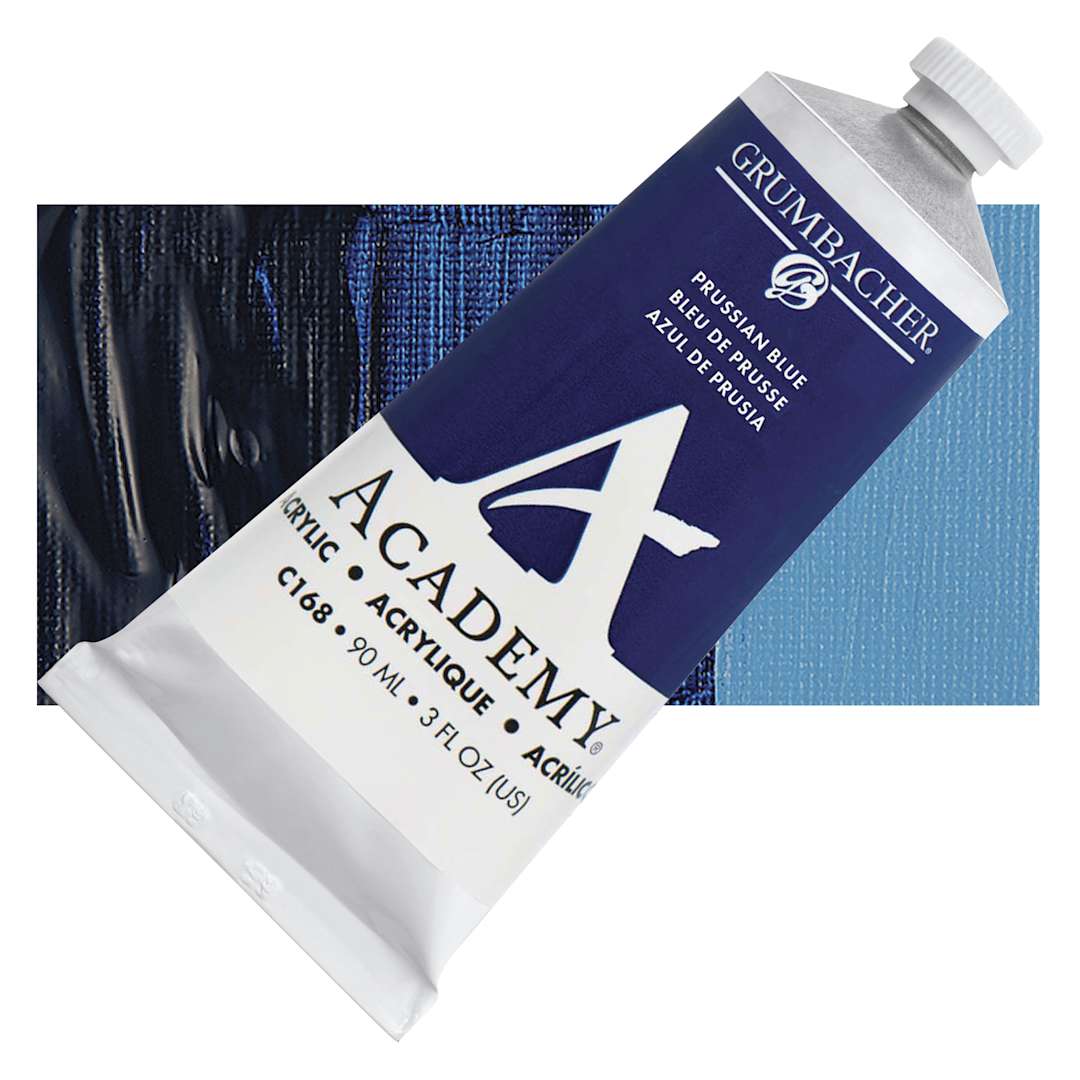 Open in modal - Grumbacher Academy Acrylic - Prussian Blue, 90 ml tube and swatch
