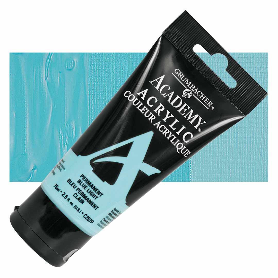 Open in modal - Grumbacher Academy Acrylic - Permanent Blue Light, 75 ml tube and swatch