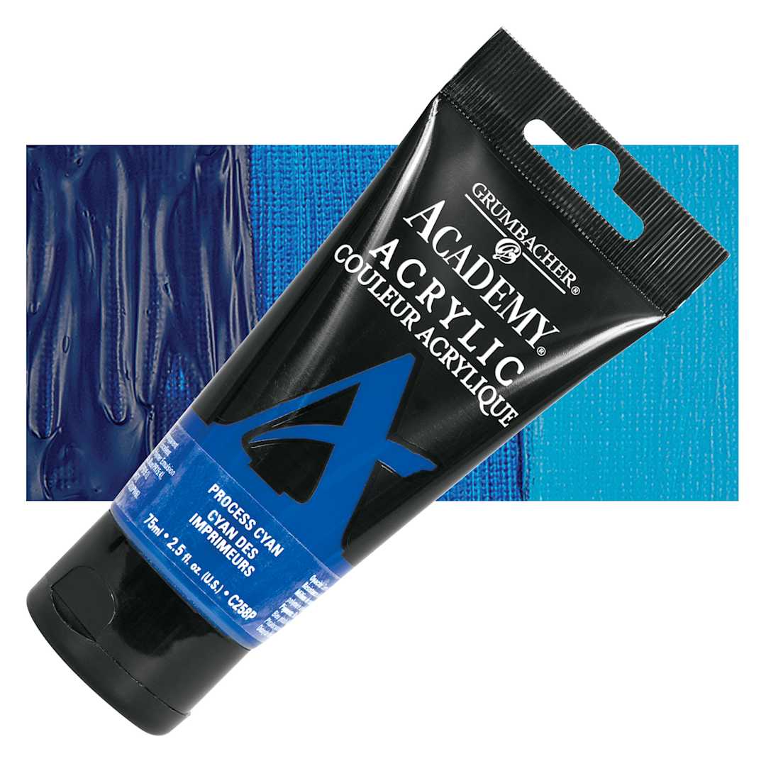 Open in modal - Grumbacher Academy Acrylic - Process Cyan, 75 ml tube and swatch