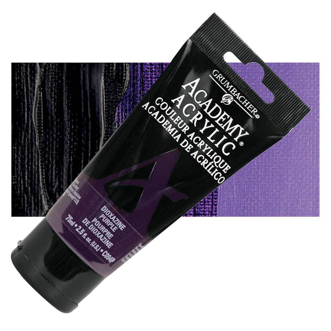 Open in modal - Grumbacher Academy Acrylic - Dioxazine Purple, 75 ml tube and swatch