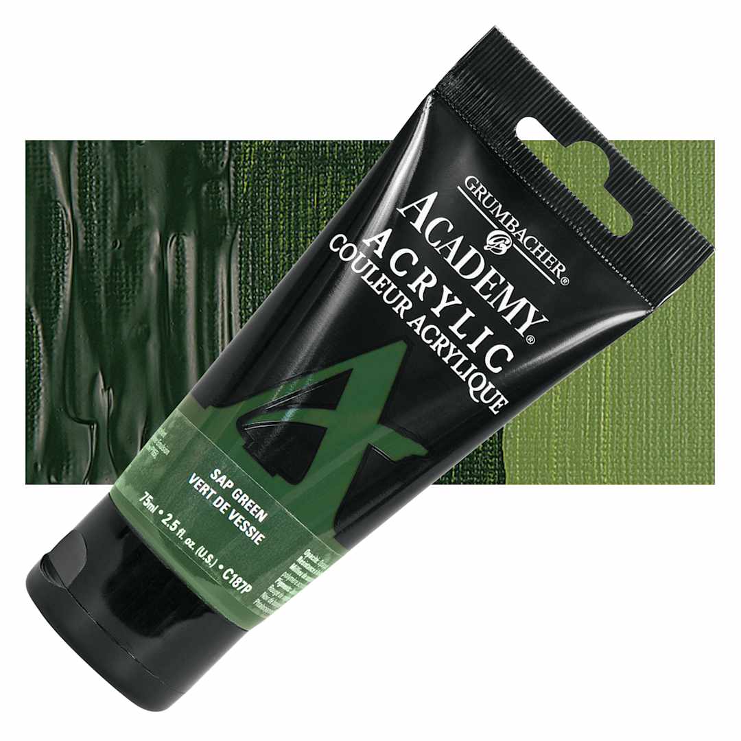 Open in modal - Grumbacher Academy Acrylic -Sap Green, 75 ml tube and swatch