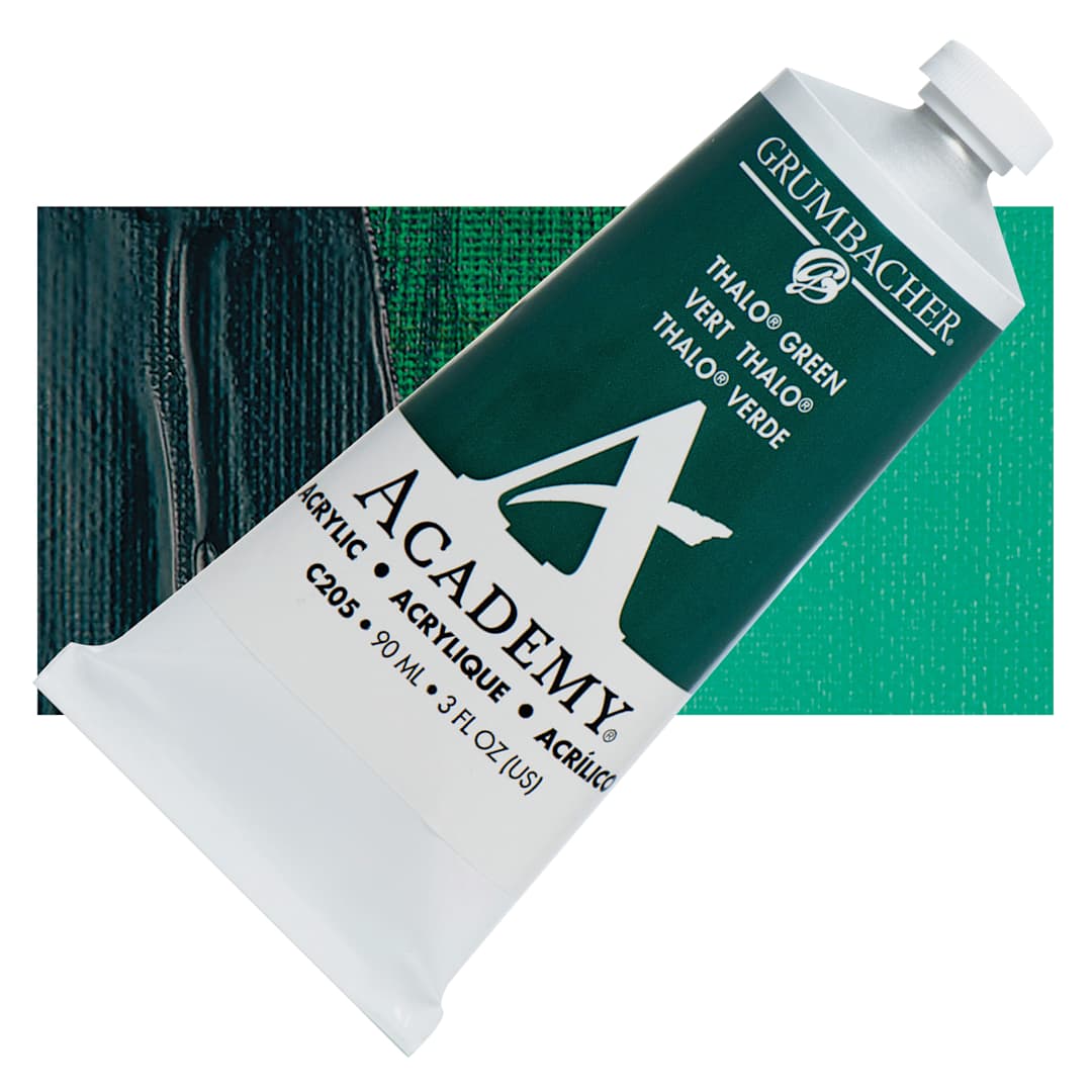 Open in modal - Grumbacher Academy Acrylic - Thalo Green (Blue Shade), 90 ml tube and swatch