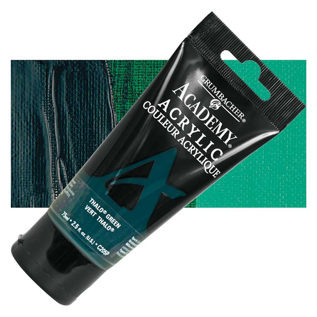 Open in modal - Grumbacher Academy Acrylic - Thalo Green (Blue Shade), 75 ml tube and swatch