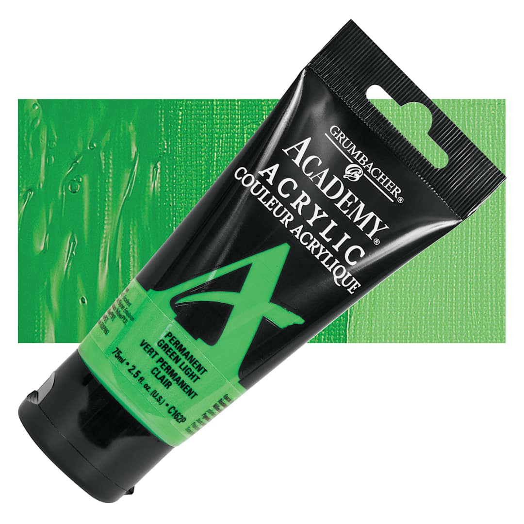 Open in modal - Grumbacher Academy Acrylic - Permanent Green Light, 75 ml tube and swatch