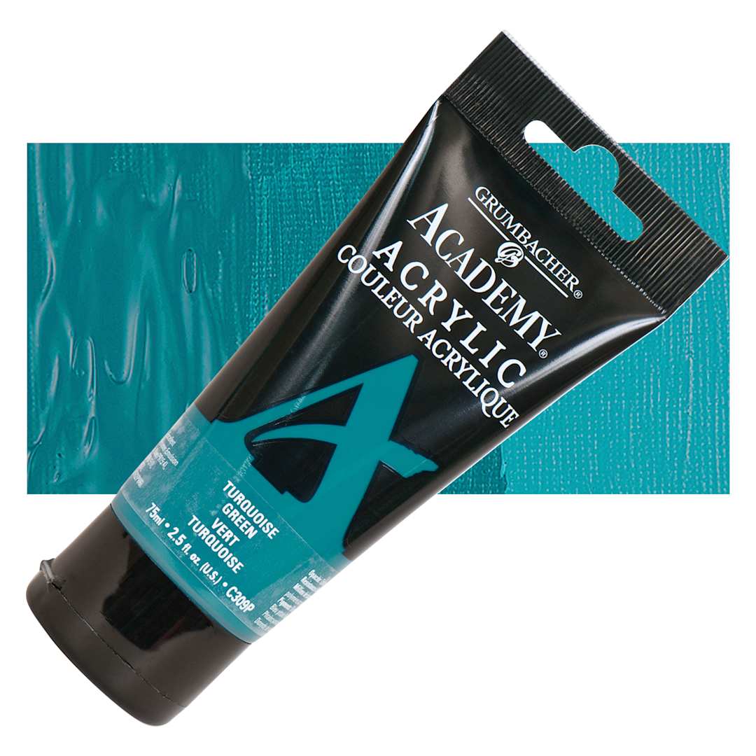 Open in modal - Grumbacher Academy Acrylic - Turquoise Green, 75 ml tube and swatch