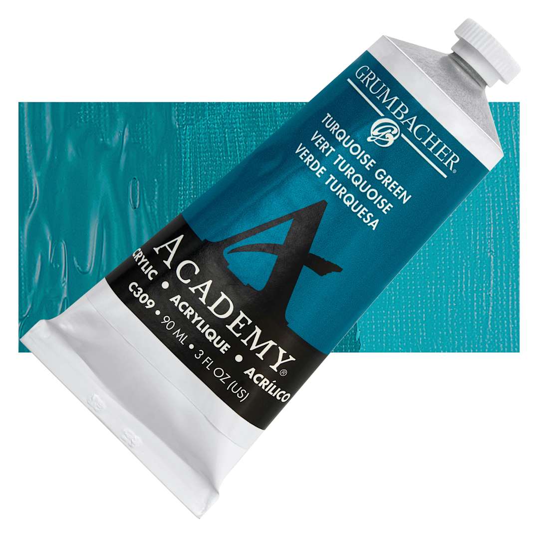 Open in modal - Grumbacher Academy Acrylic - Turquoise Green, 90 ml tube with swatch