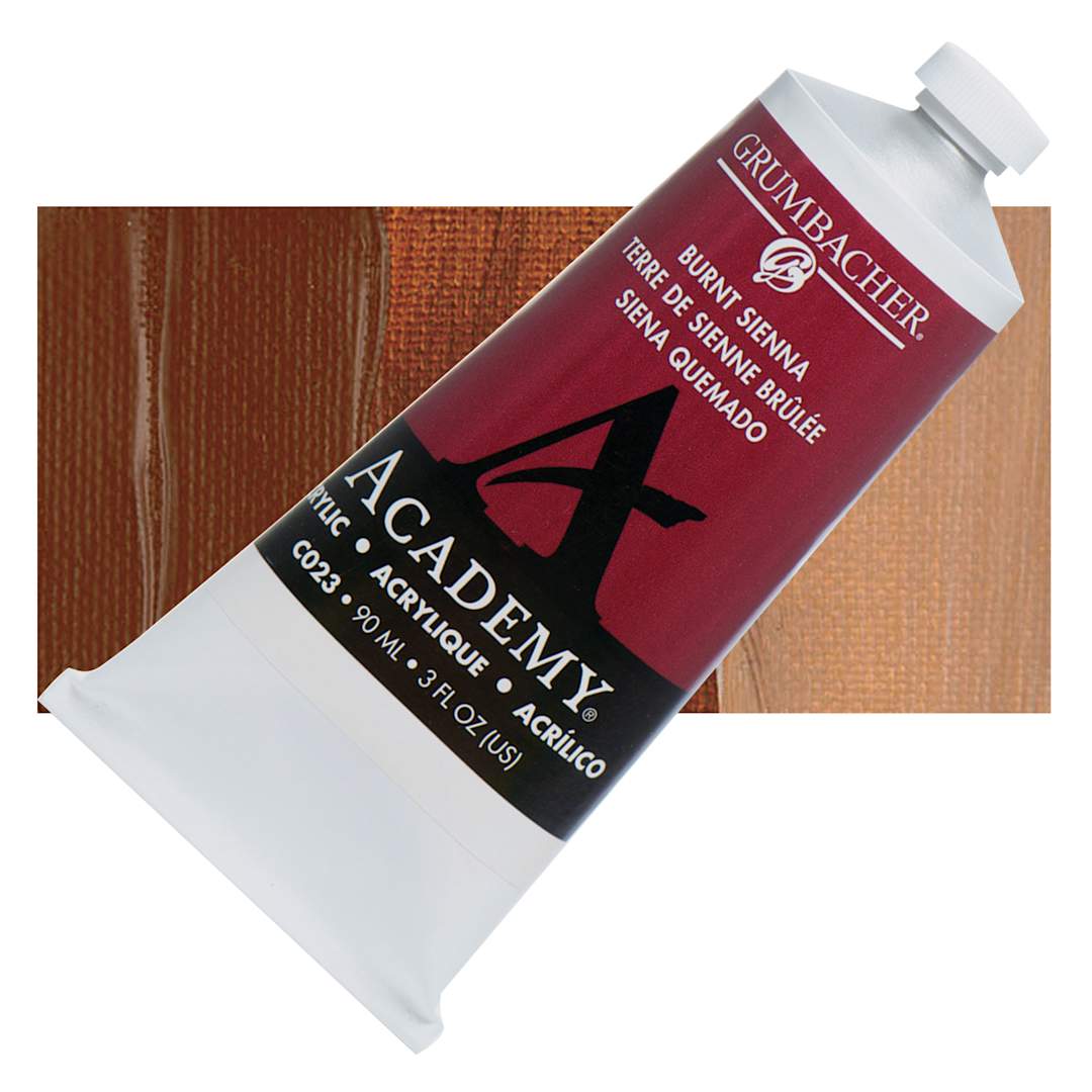 Open in modal - Grumbacher Academy Acrylic - Burnt Sienna, 90 ml tube and swatch