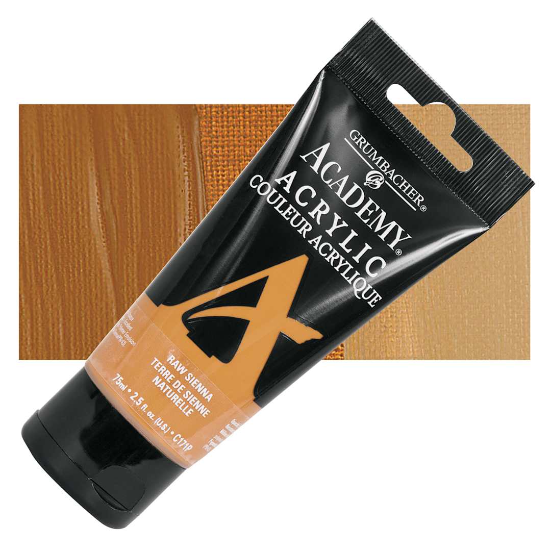 Open in modal - Grumbacher Academy Acrylic - Raw Sienna, 75 ml tube and swatch