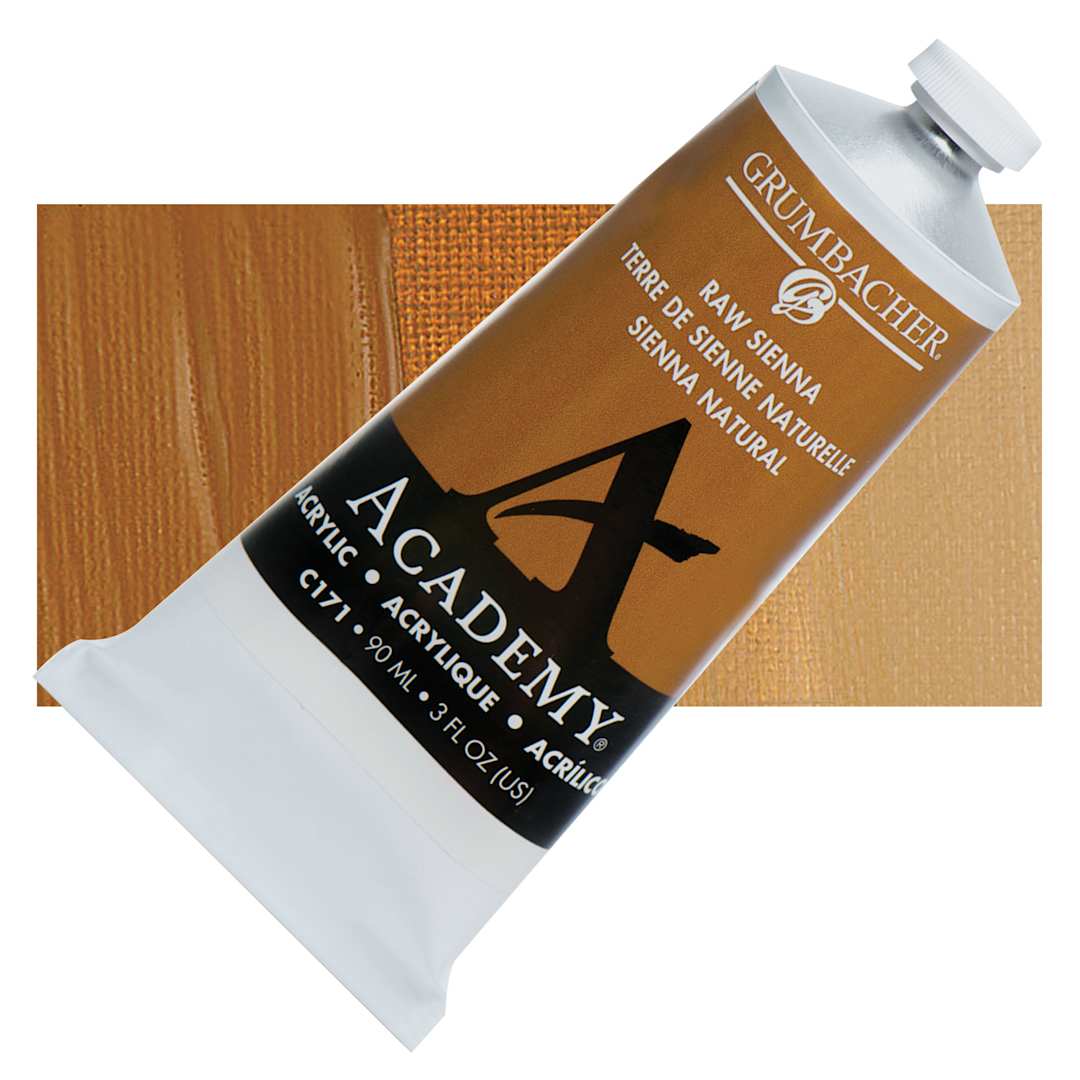Open in modal - Grumbacher Academy Acrylic - Raw Sienna, 90 ml tube and swatch