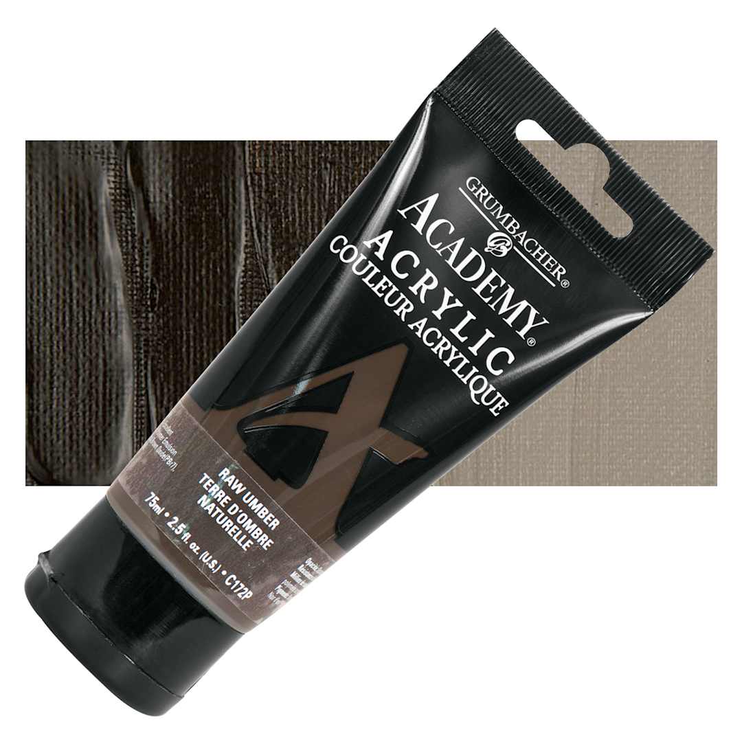 Open in modal - Grumbacher Academy Acrylic - Raw Umber, 75 ml tube and swatch