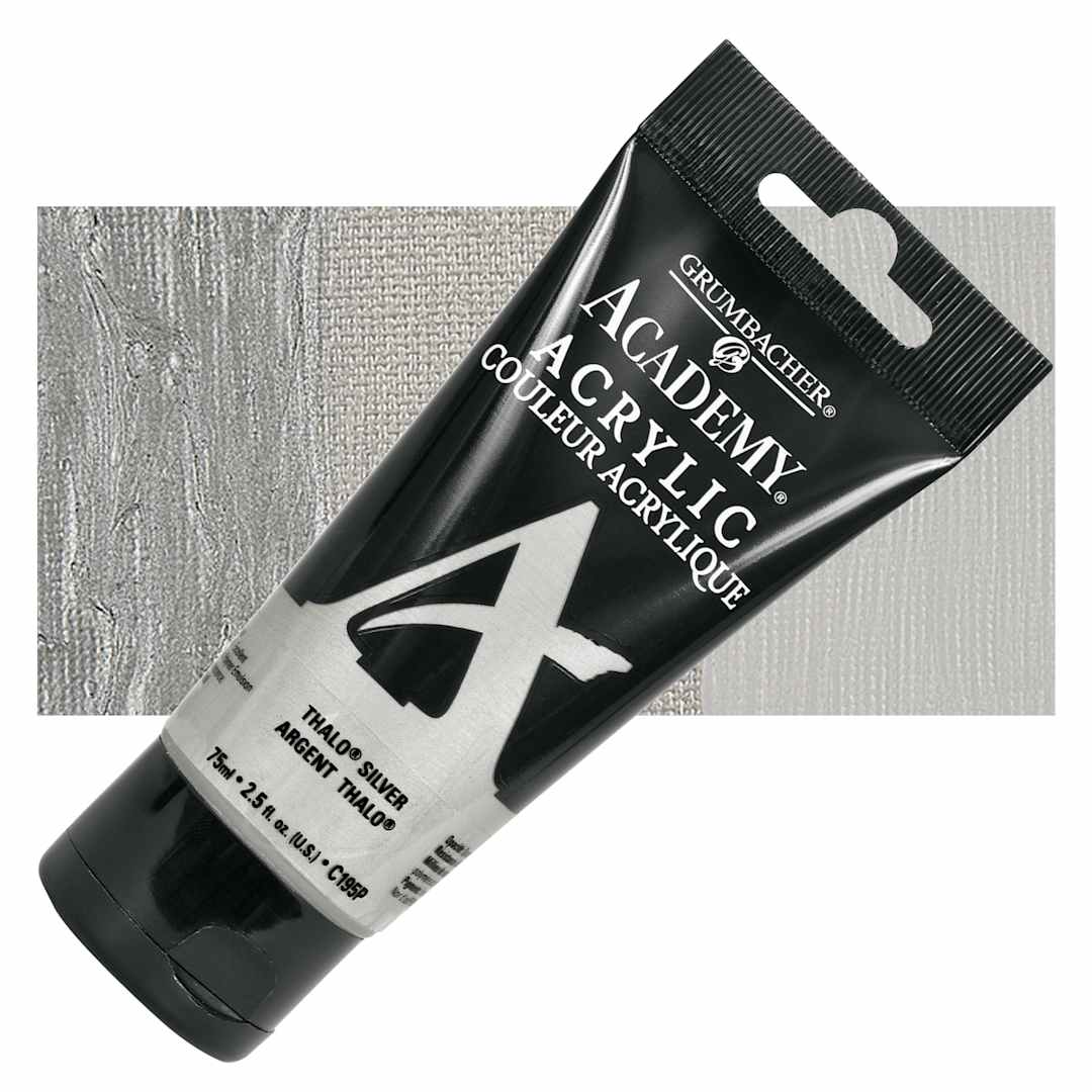 Open in modal - Grumbacher Academy Acrylic - Thalo Silver, 75 ml tube and swatch