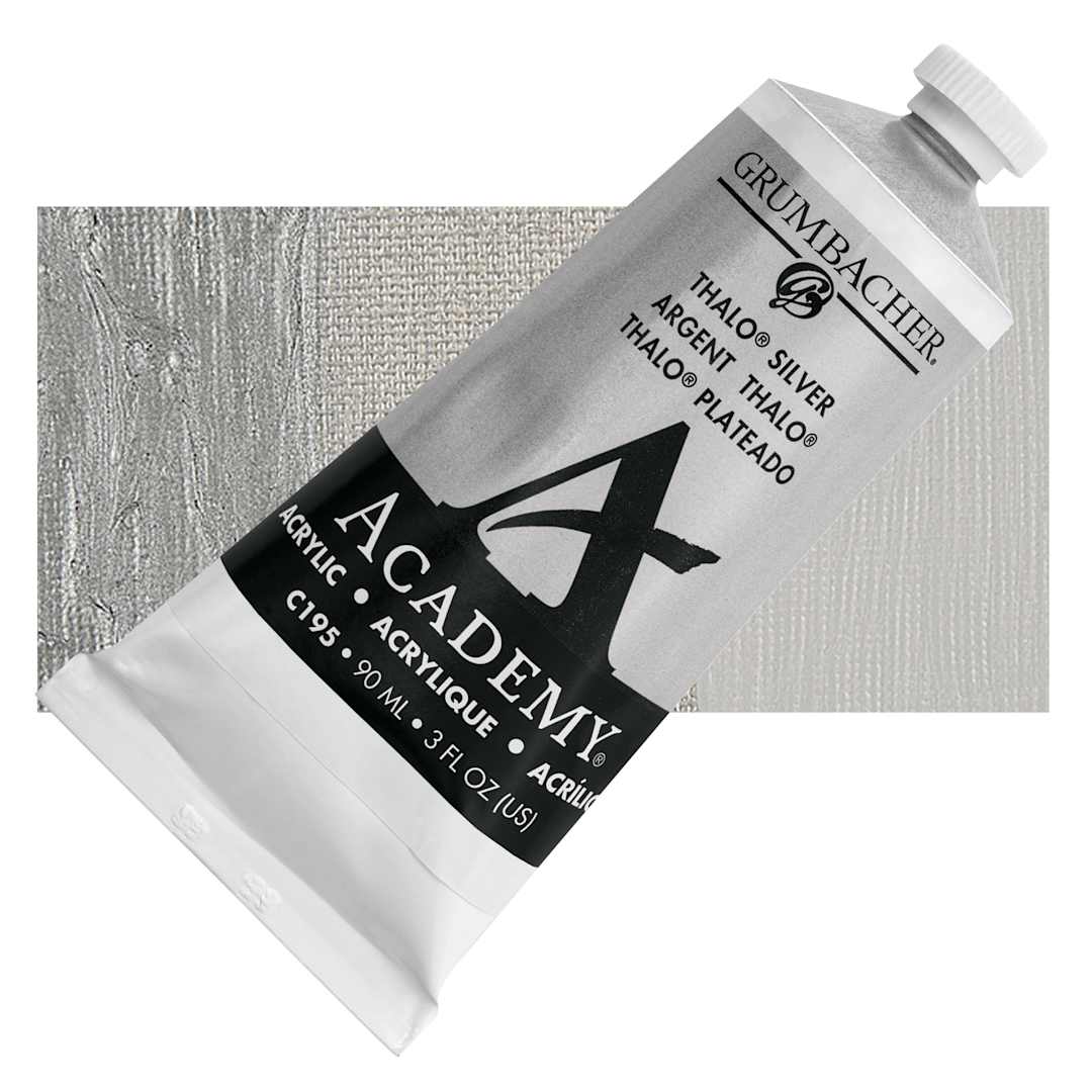 Open in modal - Grumbacher Academy Acrylic - Thalo Silver - tube and swatch