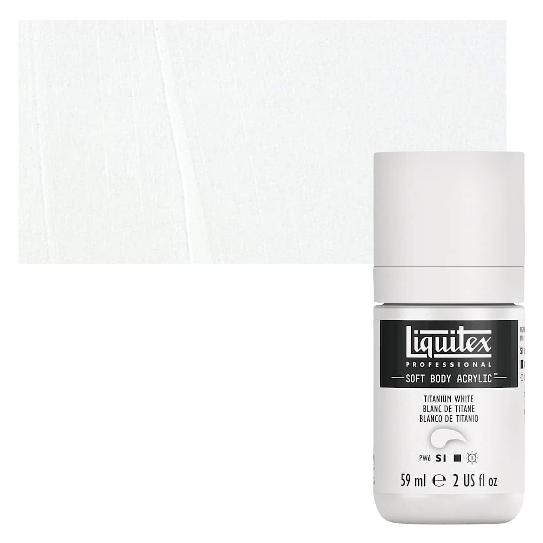 Open in modal - Liquitex Soft Body Artist Acrylic - Titanium White, 59 ml bottle and swatch