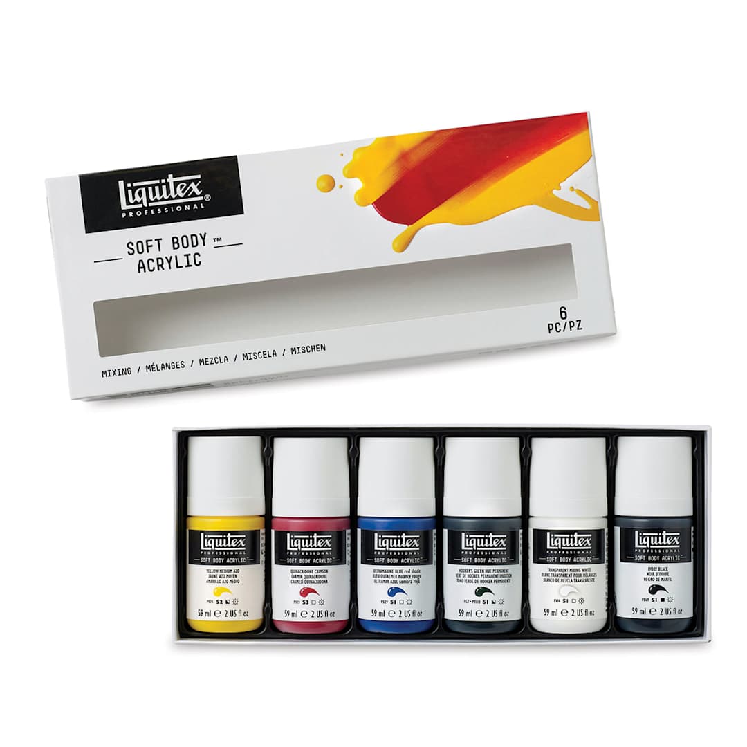 Open in modal - Liquitex Soft Body Acrylics - Mixing Set of 6 Paints in Tray