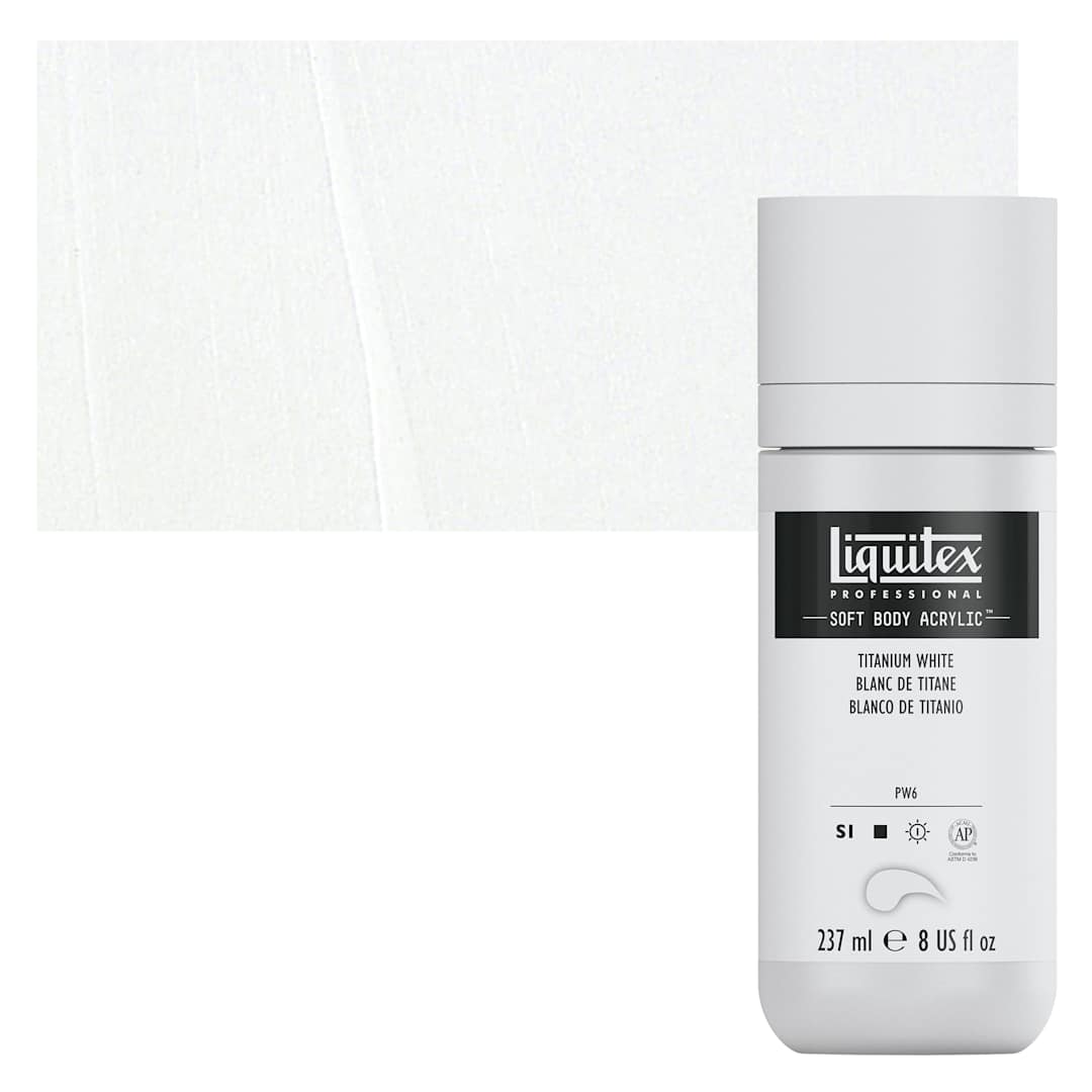 Open in modal - Liquitex Soft Body Artist Acrylic - Titanium White, 237 ml bottle and swatch