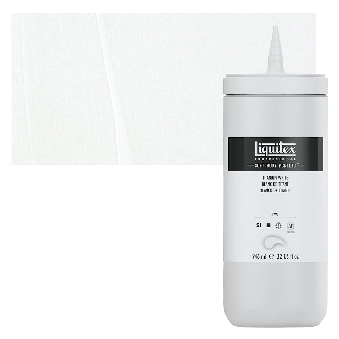 Open in modal - Liquitex Soft Body Artist Acrylic - Titanium White, 946 ml bottle and swatch