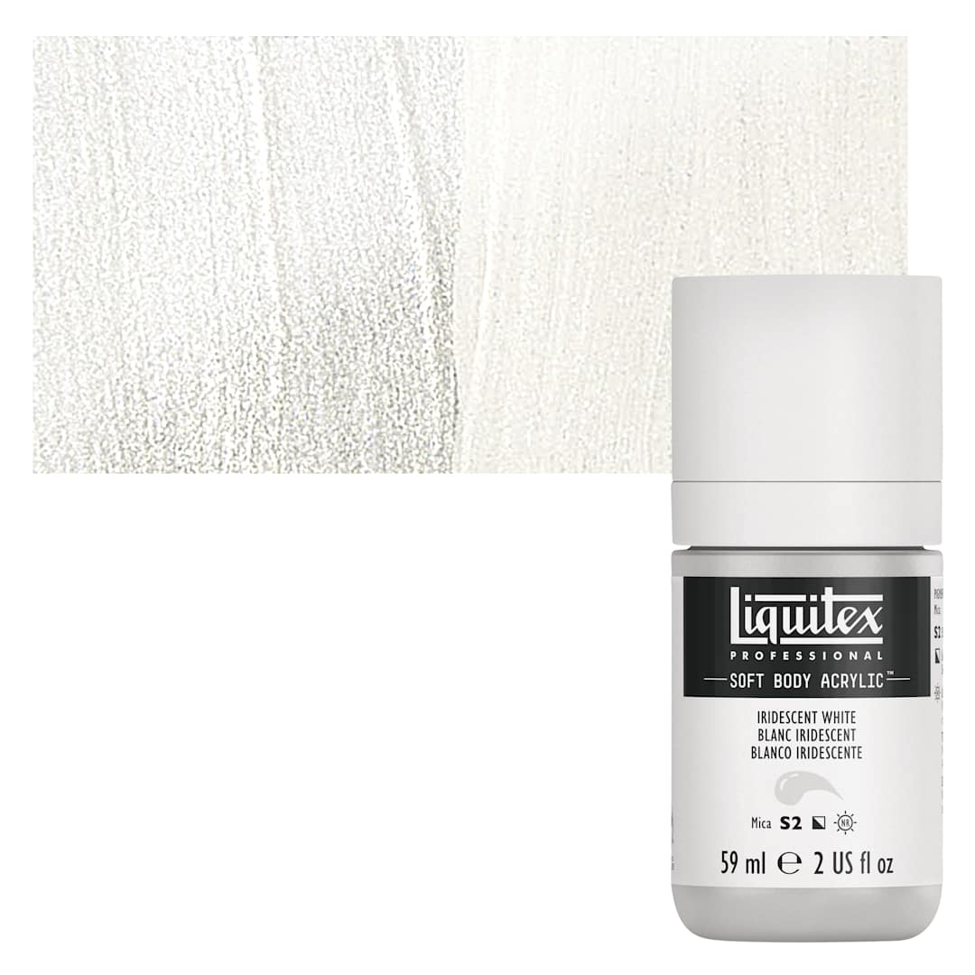 Open in modal - Liquitex Soft Body Artist Acrylic - Iridescent White, 59 ml bottle and swatch
