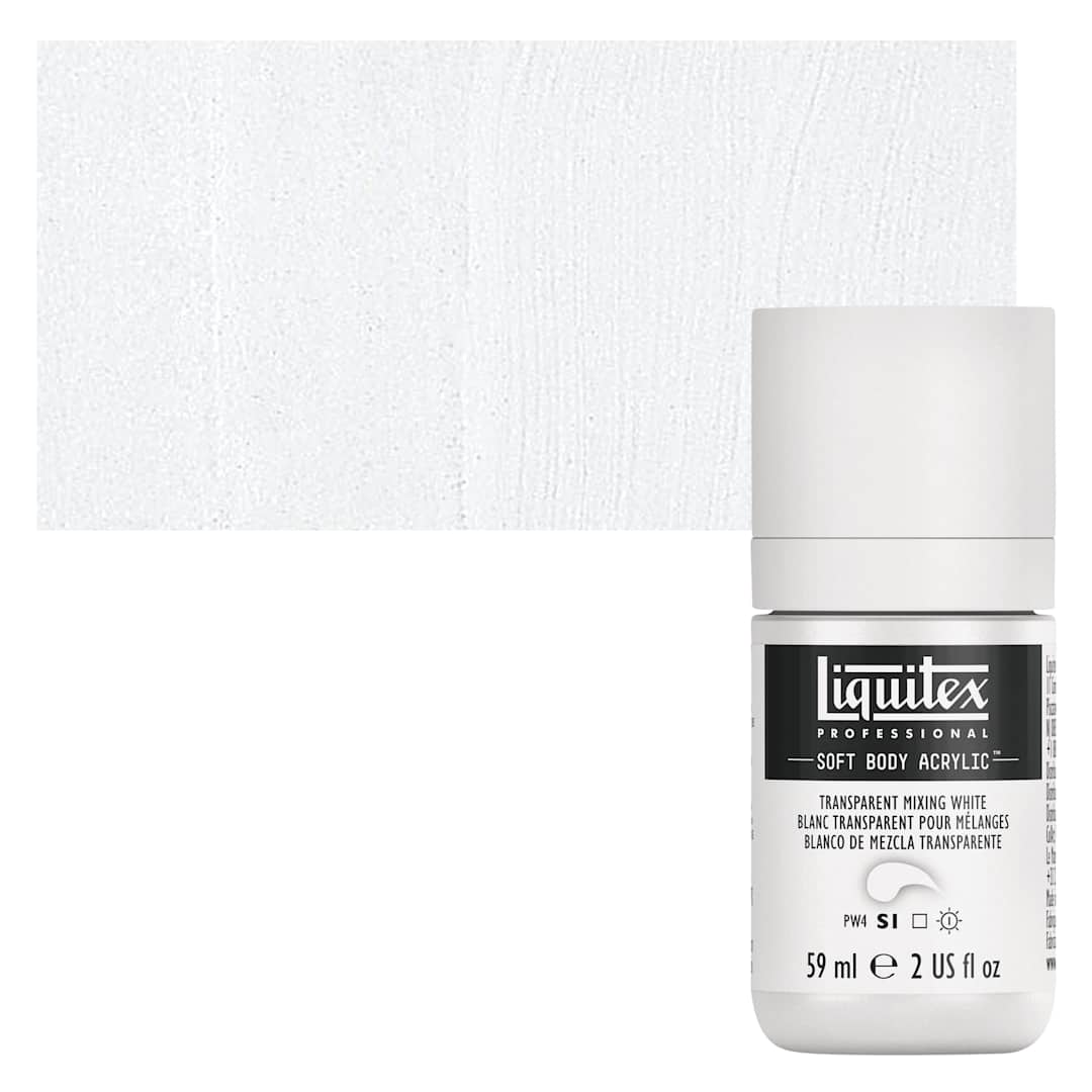 Open in modal - Liquitex Soft Body Artist Acrylic - Transparent Mixing White, 59 ml bottle and swatch