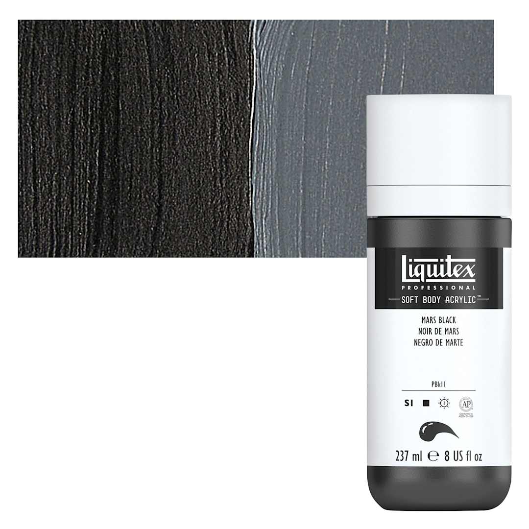 Open in modal - Liquitex Soft Body Artist Acrylic - Mars Black, 237 ml bottle and swatch