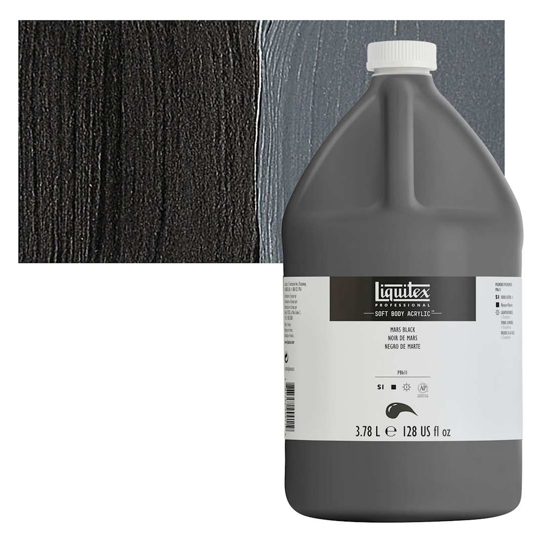 Open in modal - Liquitex Soft Body Artist Acrylic - Mars Black, 3.78 L bottle and swatch