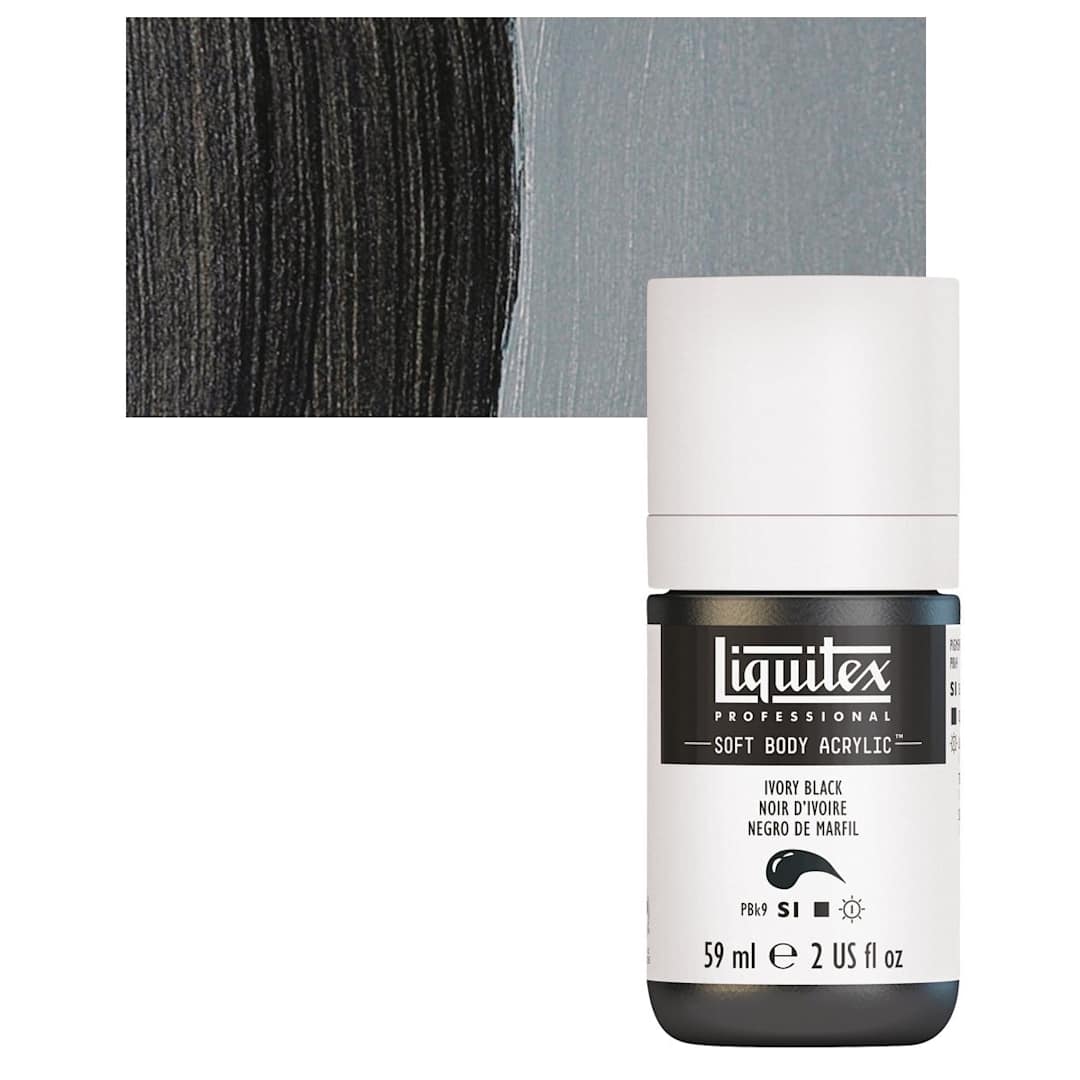 Open in modal - Liquitex Soft Body Artist Acrylic - Ivory Black, 59 ml bottle and swatch