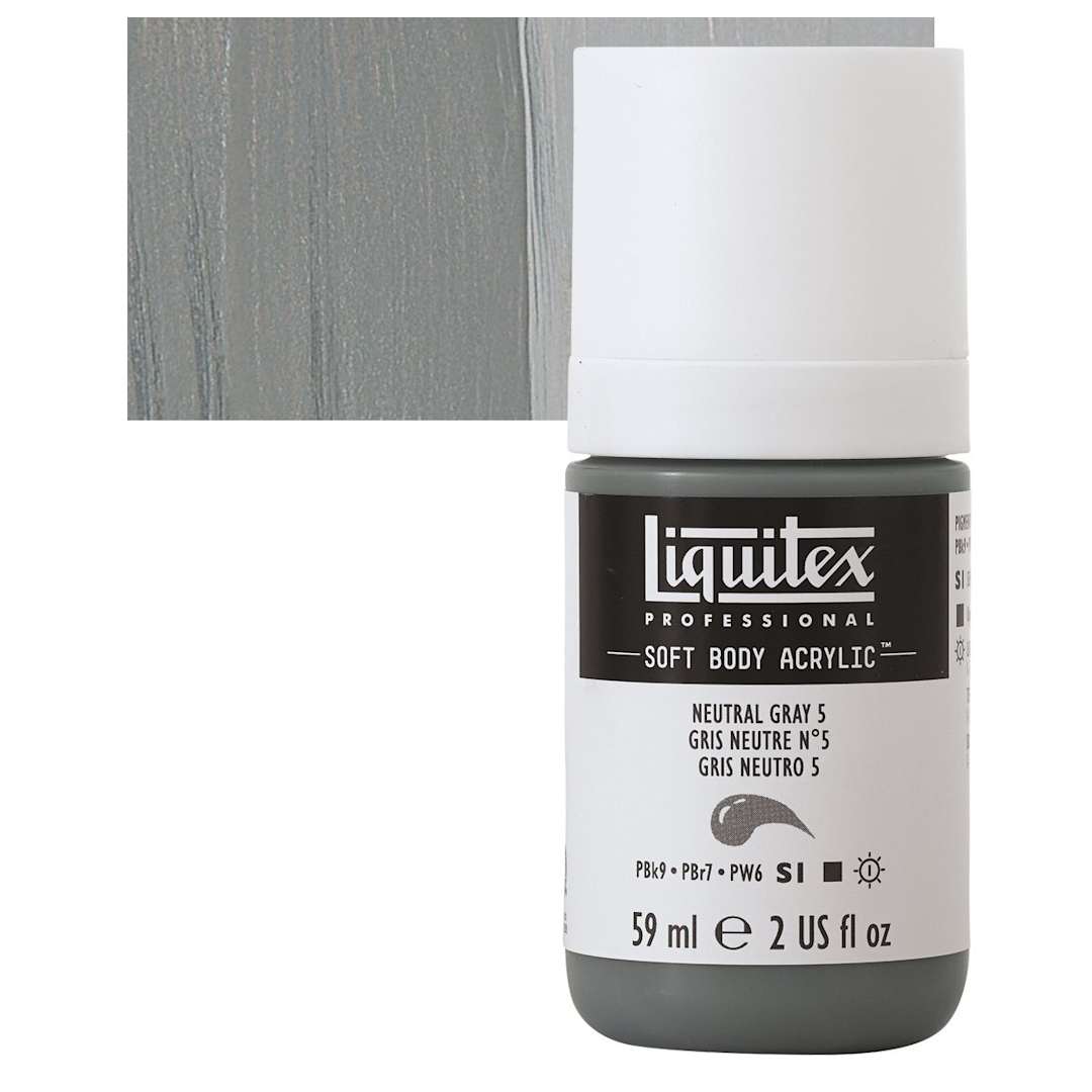 Open in modal - Liquitex Soft Body Artist Acrylic - Neutral Gray 5, 59 ml bottle and swatch
