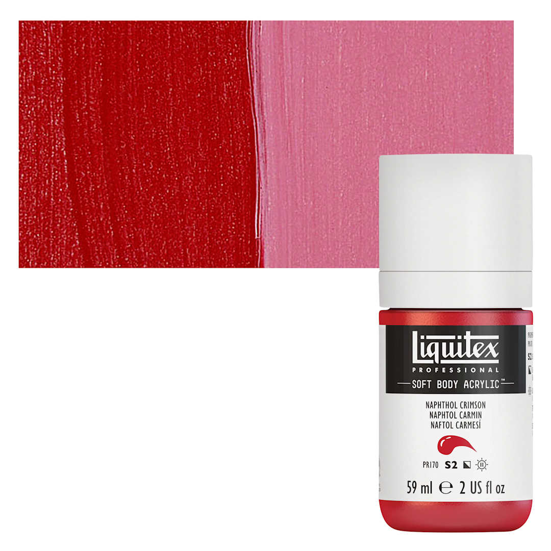 Open in modal - Liquitex Soft Body Artist Acrylic - Naphthol Crimson, 59 ml bottle and swatch